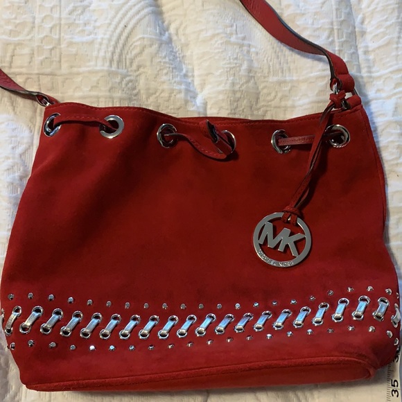 Michael Kors Red Faux Suede Purse - Picture 8 of 12